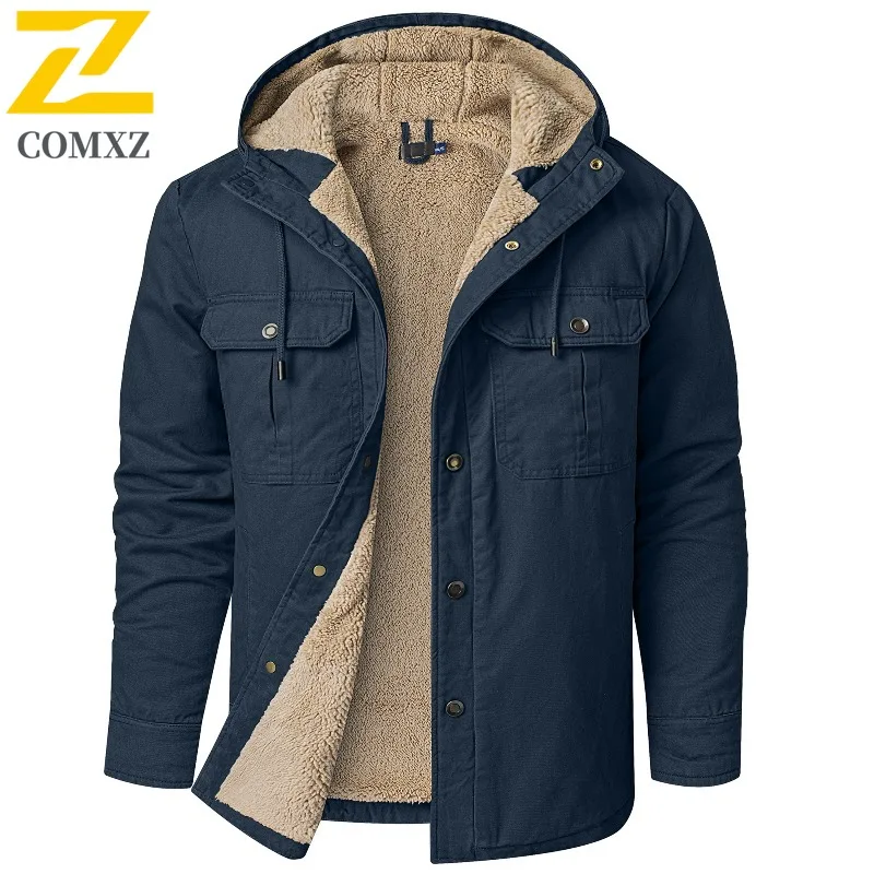 

COMXZ 2025 Мужская стеганая куртка на флисовой подкладке, толстое пальто, приталенная куртка-рубашка для пожилых людей среднего возраста, экспорт на европейском рынке