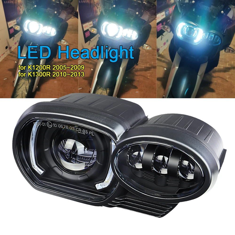 Motorrad-LED-Scheinwerfer-Upgrade, Ersatzscheinwerfer mit Tagfahrlicht für BMW K1200R 2005–2009 K1300R 2010–2013
