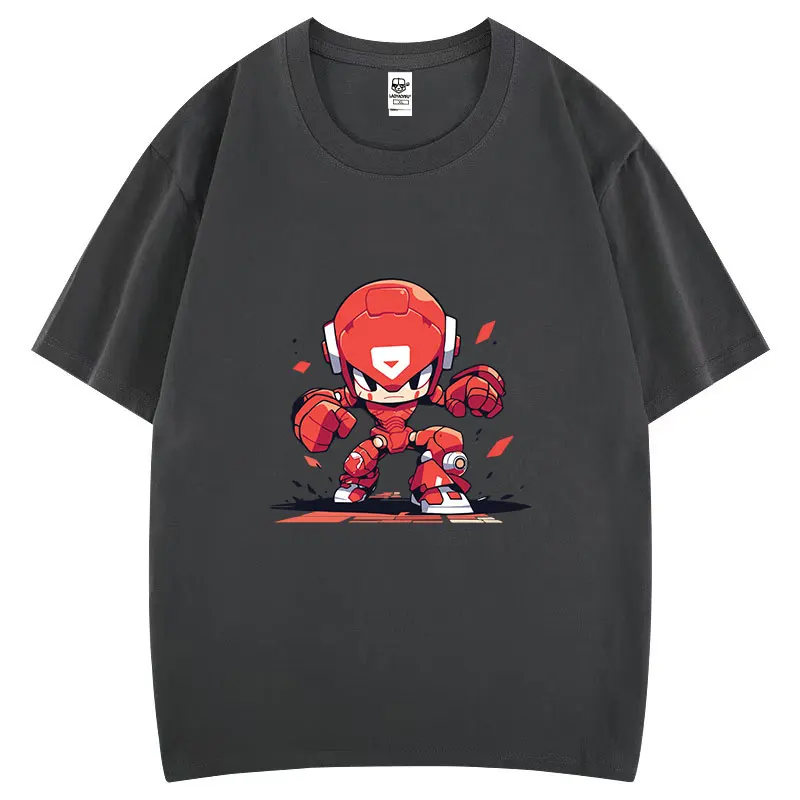 Żywa i Kolorowa Koszulka Bawełniana z Grafiką Wojownika Akcji w Stylu Kreskówkowym, Idealna na Ćwiczenia i Lato, Damska Odzież z Nadrukiem