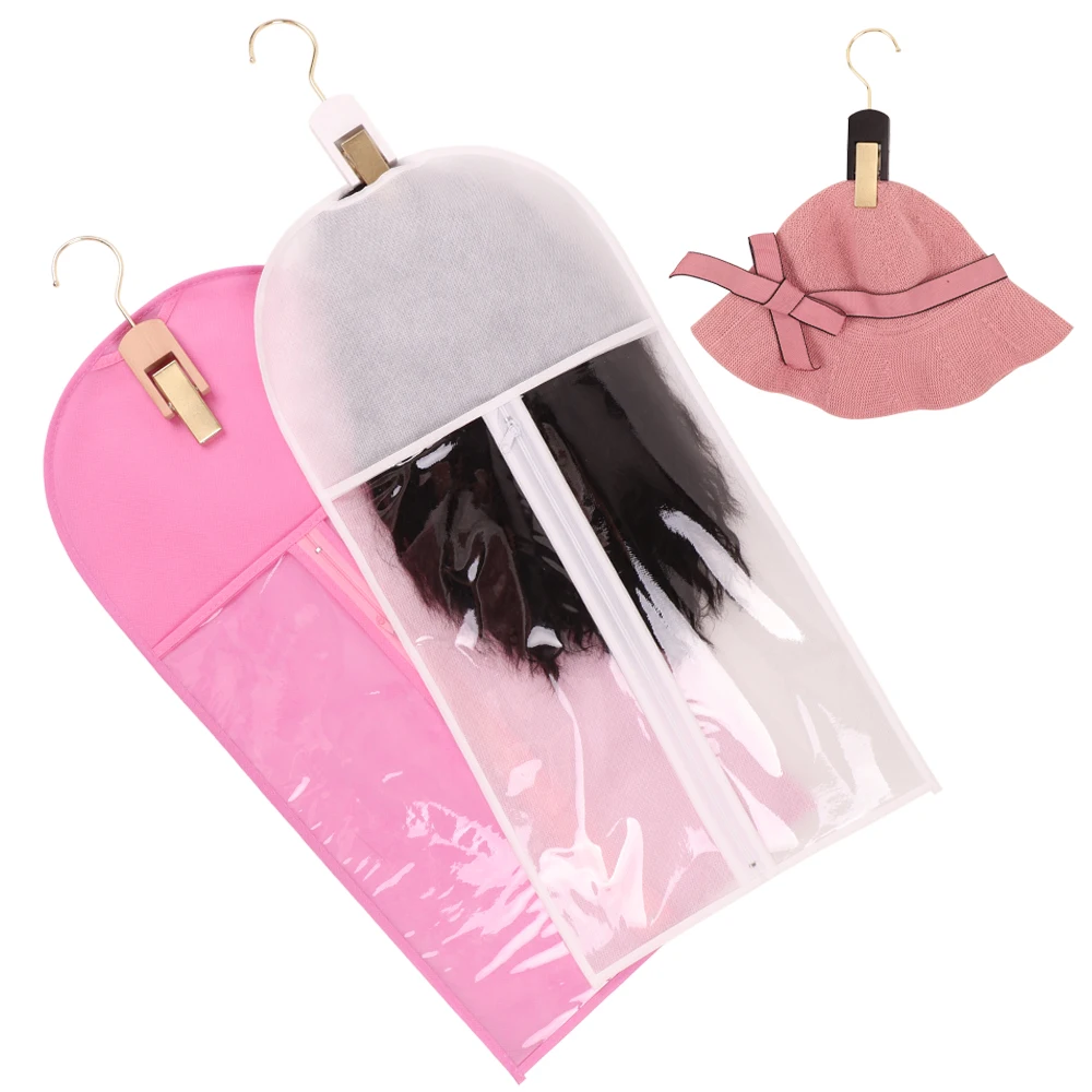

Yajukai Non Woven Wig Bag With Multifunctional Hanger 1Set Long Hair Extensions Storage Bag With White Wooden Hanger For Wig