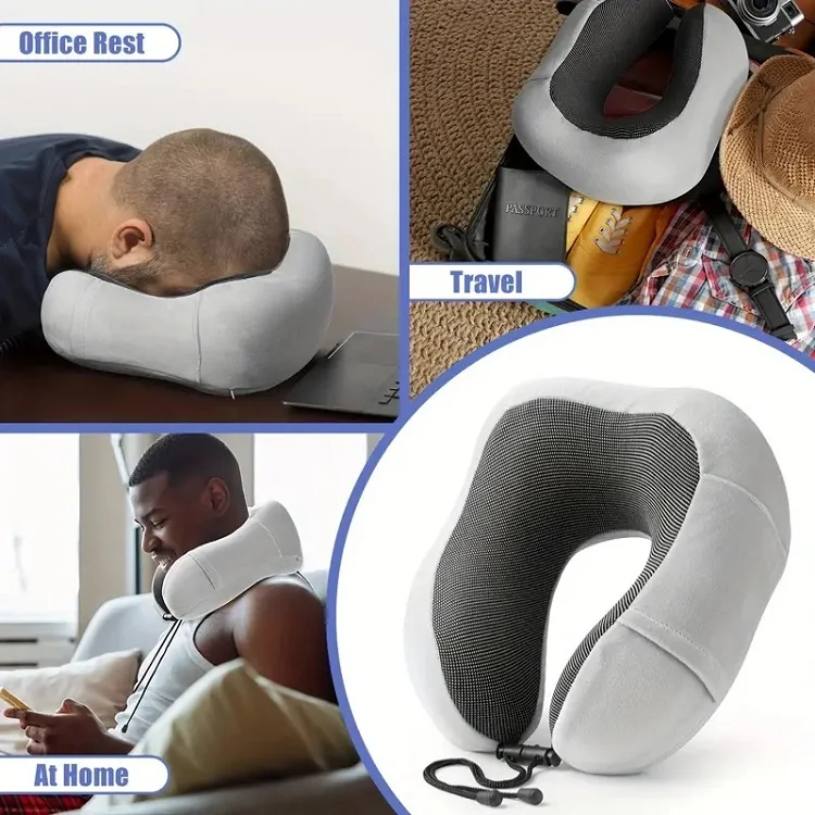 Memory Foam U-shaped Pillow Neck Support Travel Portable Student Sleeping Aid Airplane Pillow Neckrest U-pillow