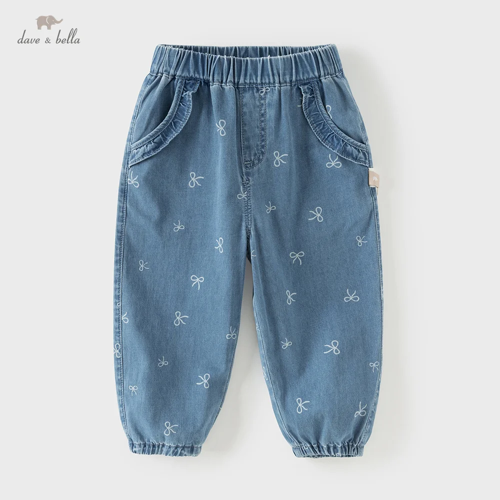 

Dave Bella Kids Clothes Girls Jeans Pants Autumn Children Spring Denim Trousers Fashion Casual Elastic Sweet Bow Print DB1260575