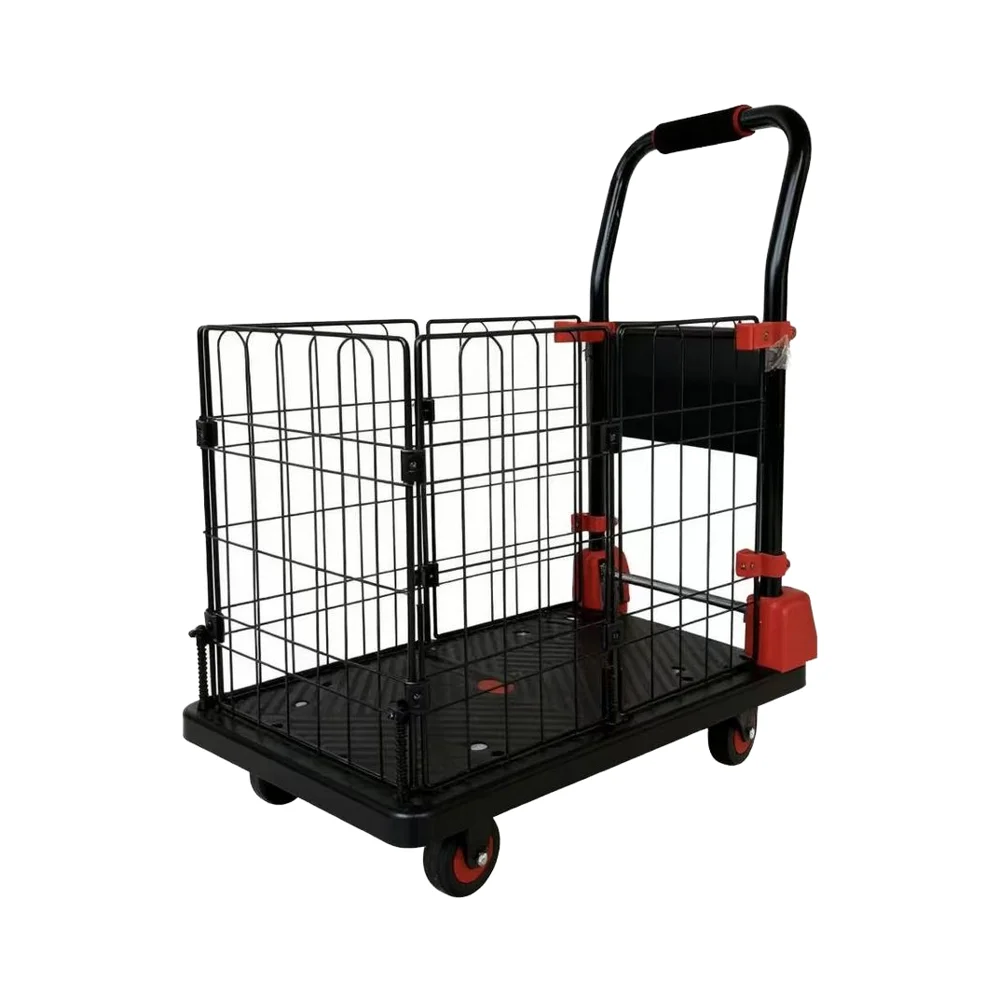 Four-wheel Fence Handcart Foldable  450kg Load Capacity Ultra-quiet Operation Shopping & Storage Movable Design