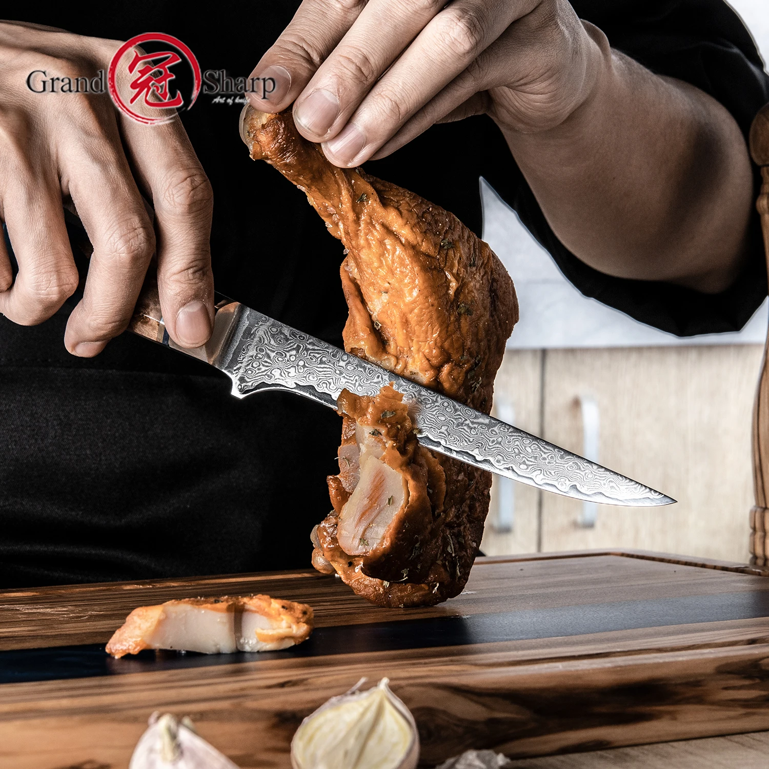 GRANDSHARP 5.7 Inch Boning Knife High Carbon Damascus Steel Fish Filleting Knife Sushi Bone Meat Fruit Vegetables Cutting Tools