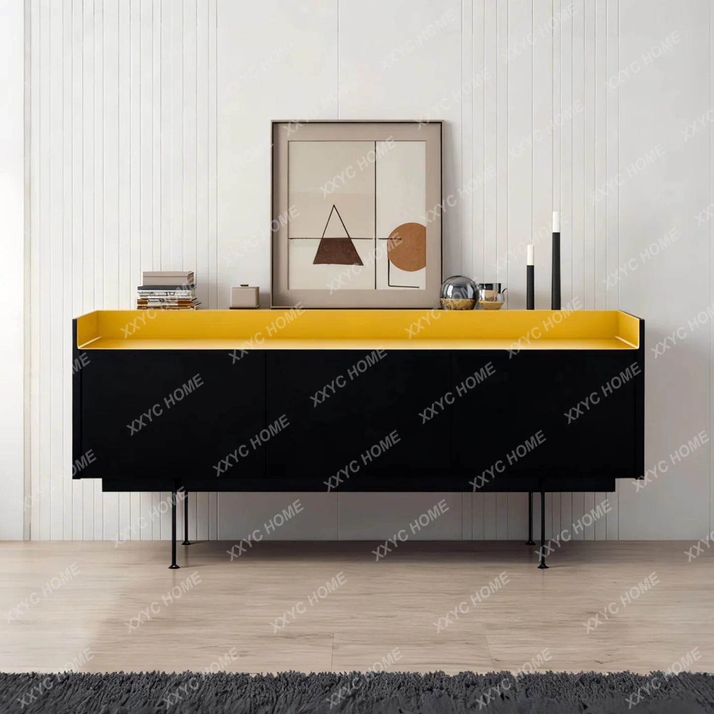 

Черный лакированный буфет из черного дуба, легкий роскошный чайный шкафчик в современном минималистичном стиле.