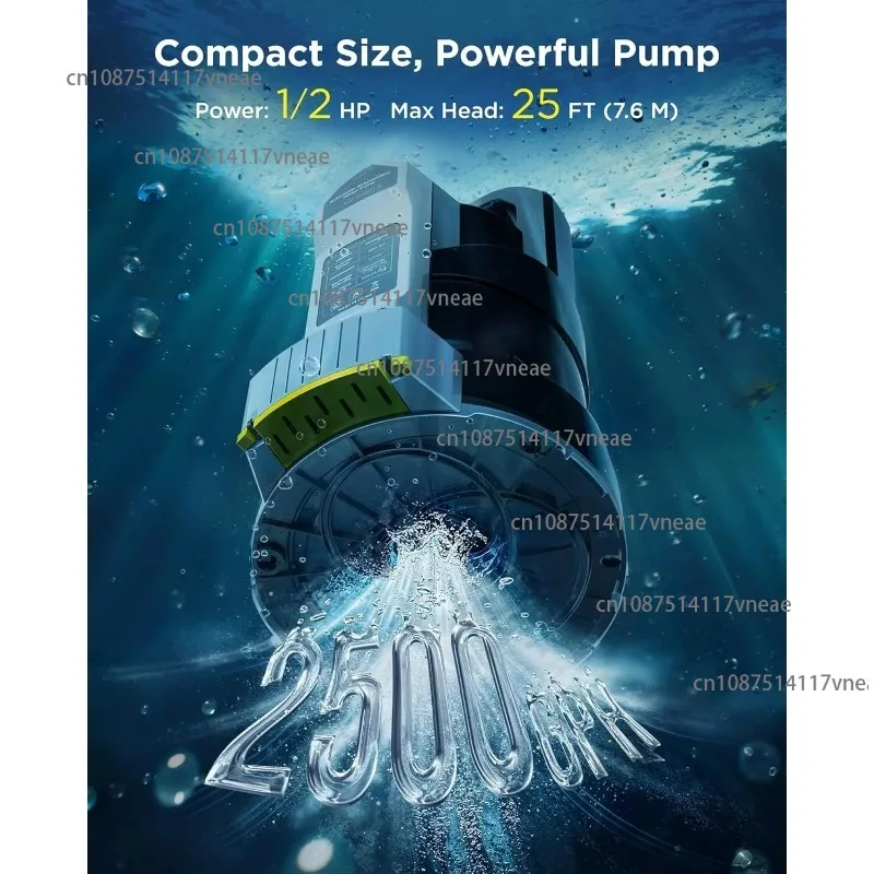 1/2HP 2500 GPH Automatic Electric Submersible Water Pump for Pool Car Washers 25FT Cord Auto/Manual Mode