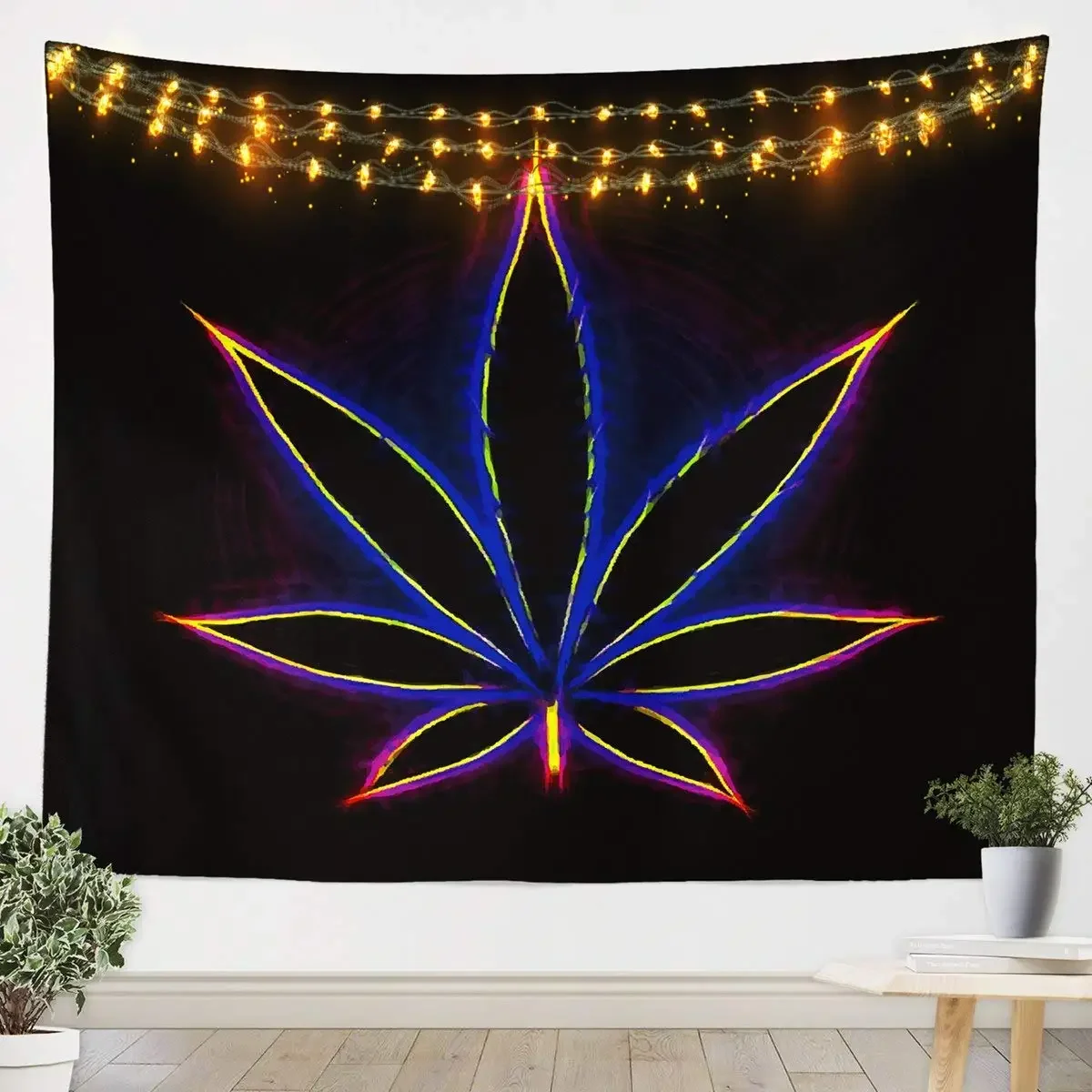 Marijuana Leaf Tapestry,Cool Neon Purple Tapestry Wall Hanging for Men Boys Bedroom,Hippie Bohemian Tapestries Dorm Home Decor