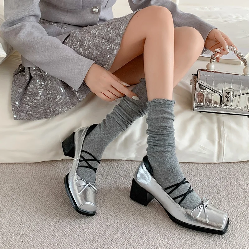 retro-mary-jane-ballet-flat-women's-shoes-spring-autumn-seasonal-thick-heel-crossed-elastic-band-knot-slip-on-shoes