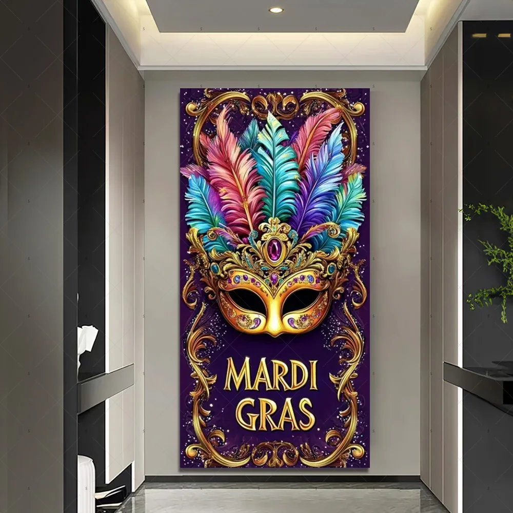 قناع ملون ريشة خلفية البندقية كرنفال موضوع غطاء الباب خلفية ماردي غرا حفلة تنكرية الديكور استوديو الصور #6