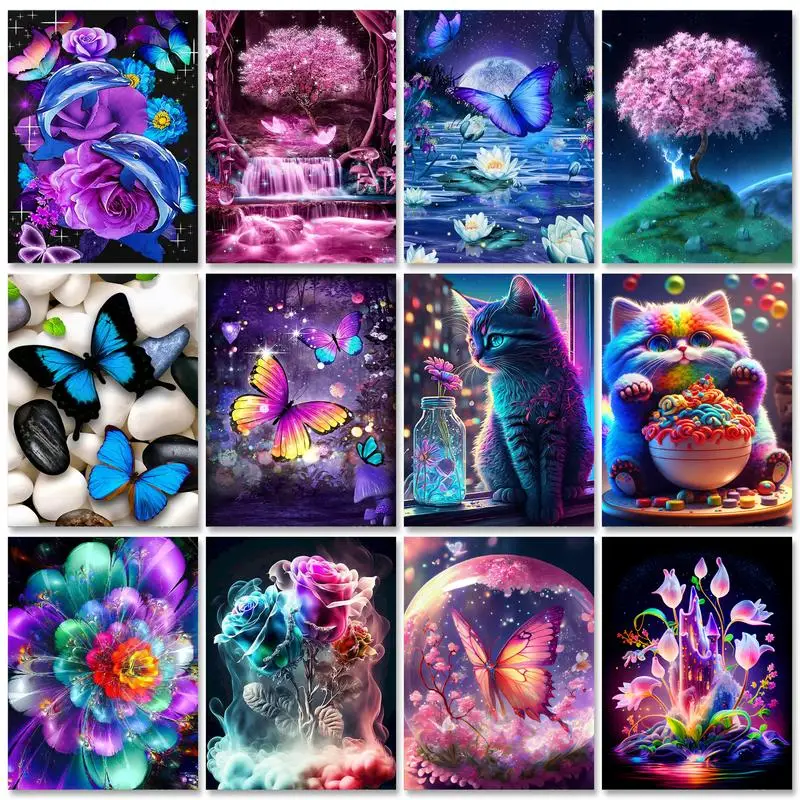 

GATYZTORY Full Round Diamond Painting Cross Stitch Butterfly Landscape 5D DIY Diamond Embroidery Mosaic Kit Home Decor Gift