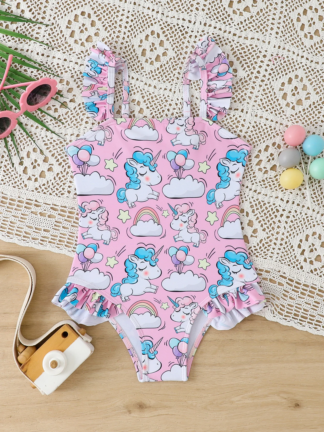 

2026 Strappy Ruffle Little Girls Swimsuit One Piece Printed Swimwear Children Bathers Bathing Swimming Swim Suit 4Y-7Y
