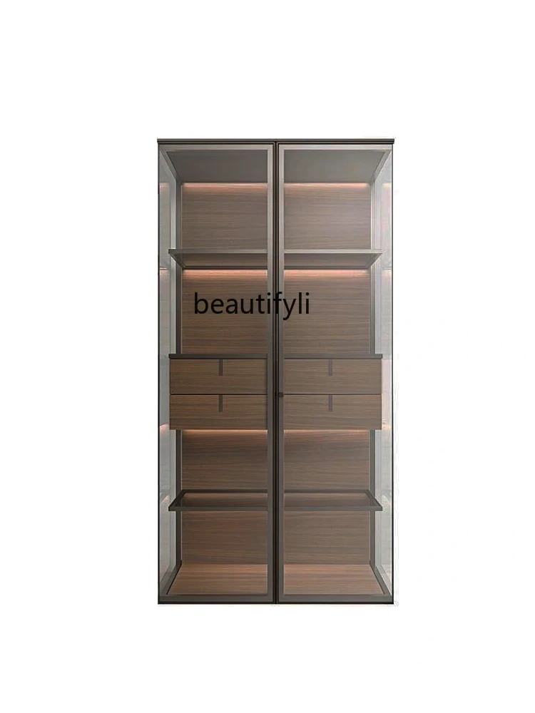 Light Luxury Double Door Glass Aircraft Wine Cabinet Modern High-End Wine Display Cabinet Solid Wood Sideboard