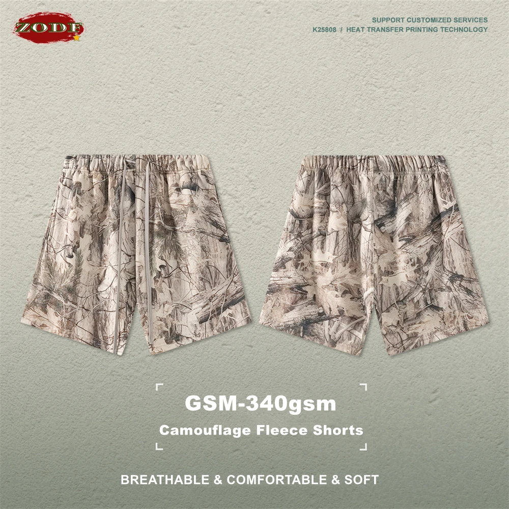 

ZODF New 2025 Men 340gsm Camouflage Printing Fleece Shorts Unisex Casual Hip Hop Warm Soft Shorts Brand Streetwears HY1177