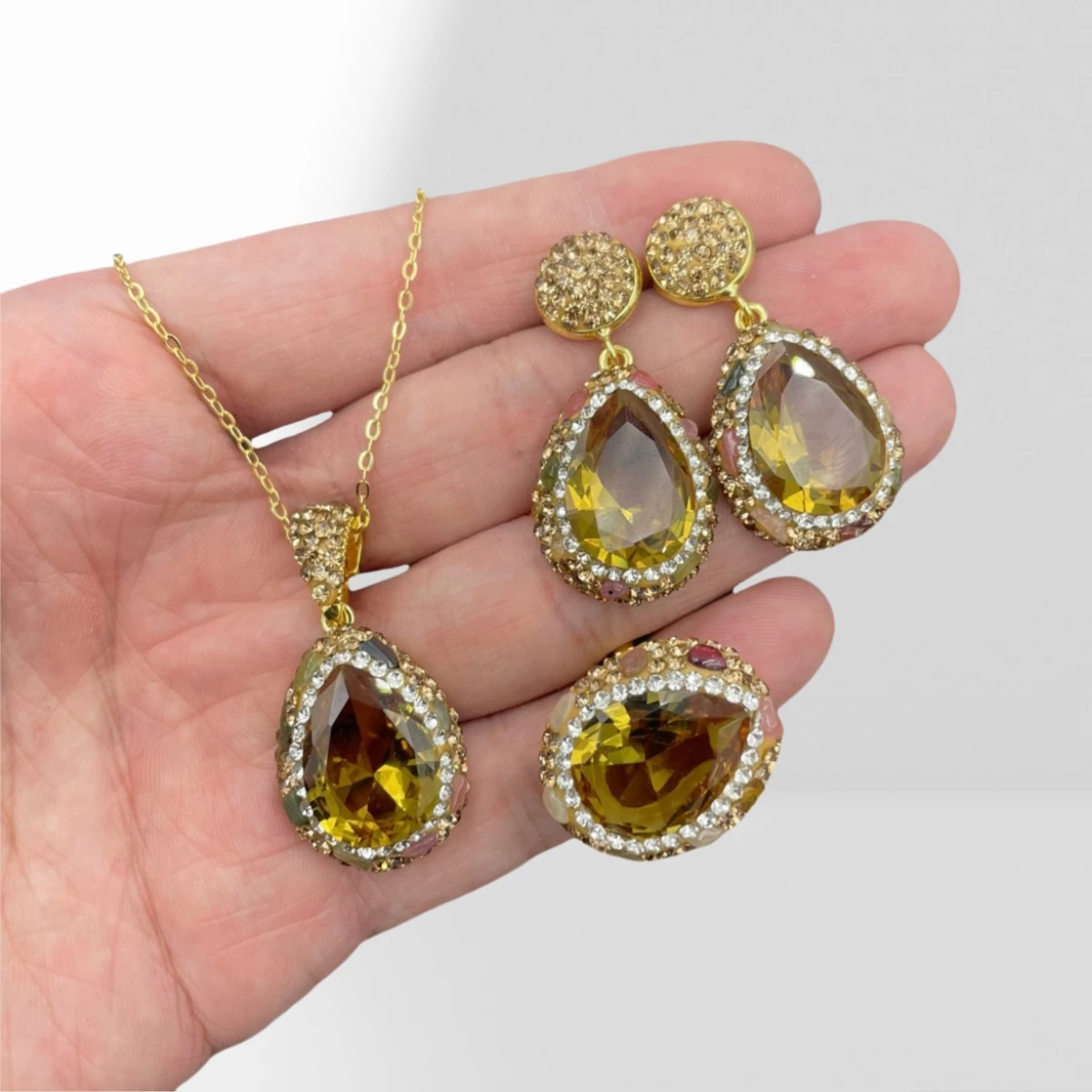 Turkey Sultanite Colour Change Stone Tourmaline Ring Necklace Personalities Sudan Crystal Jewelry Set for Lady Women