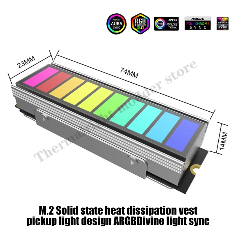 M.2 SSD Cooler 5V ARGB Infinity Lens, 2280 Solid State Heatsink Vest Pickup Light Design, Support Mobo AURA ASYNC