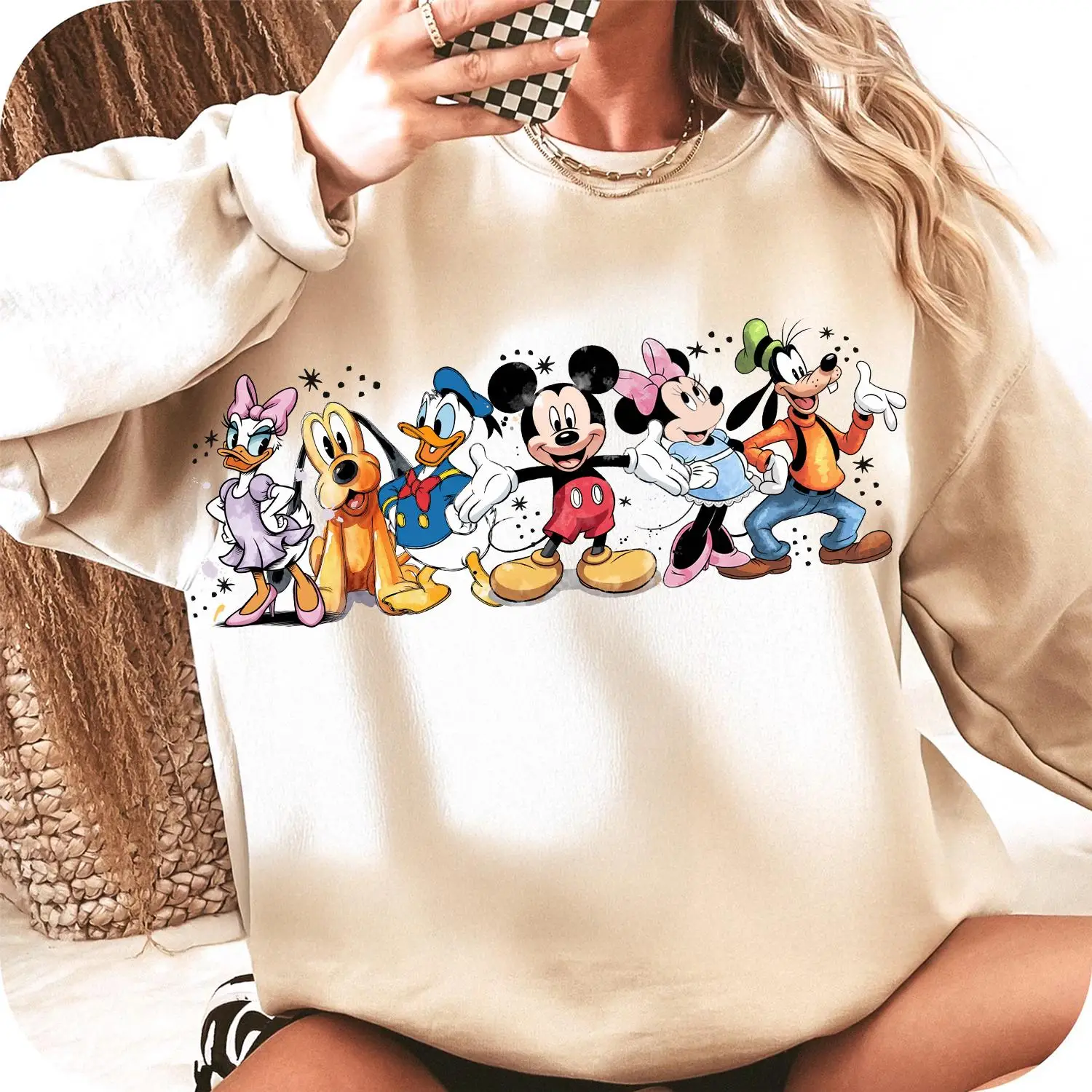 سترة ديزني كاجوال، مريحة وعالية الجودة بألوان مائية للخريف/الشتاء، بلوفر برقبة دائرية كبيرة الحجم #3