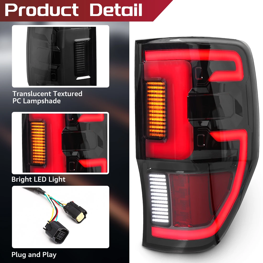 LED Talilights For Ford Ranger Raptor T6 T7 T8 Wildtrak XLT XLS XL 2012-2022 Rear Bumper Brake Reverse Turn Signal Tail Lamp