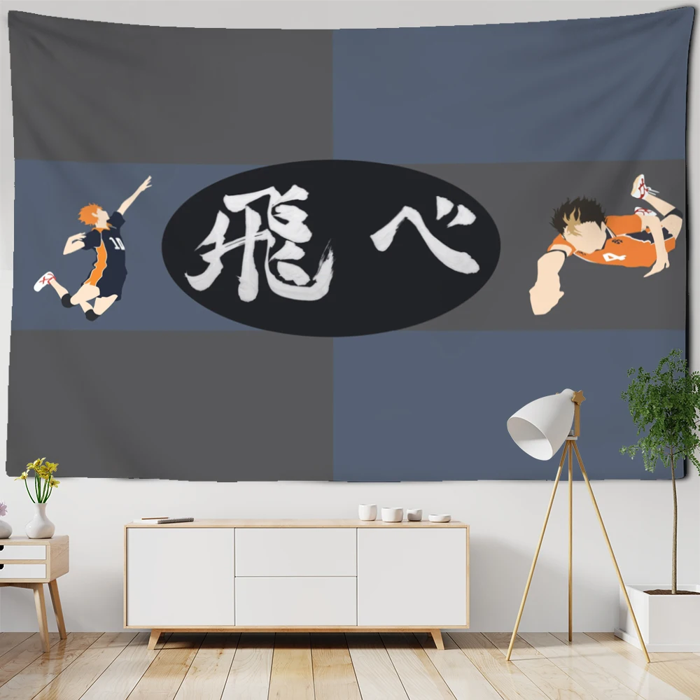 Personality Anime Haikyuu Tapestry Wall Hanging Black and White Letters Hippie Tapiz Art Psychedelic Home Decor