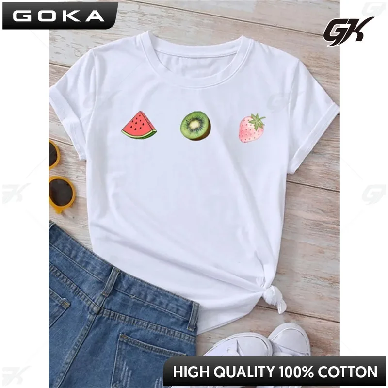 Maycaur New Summer Funny Watermelon Fruit Print Women T Shirt Harajuku White T Shirts Cartoon Casual Woman Tops Female Clothes