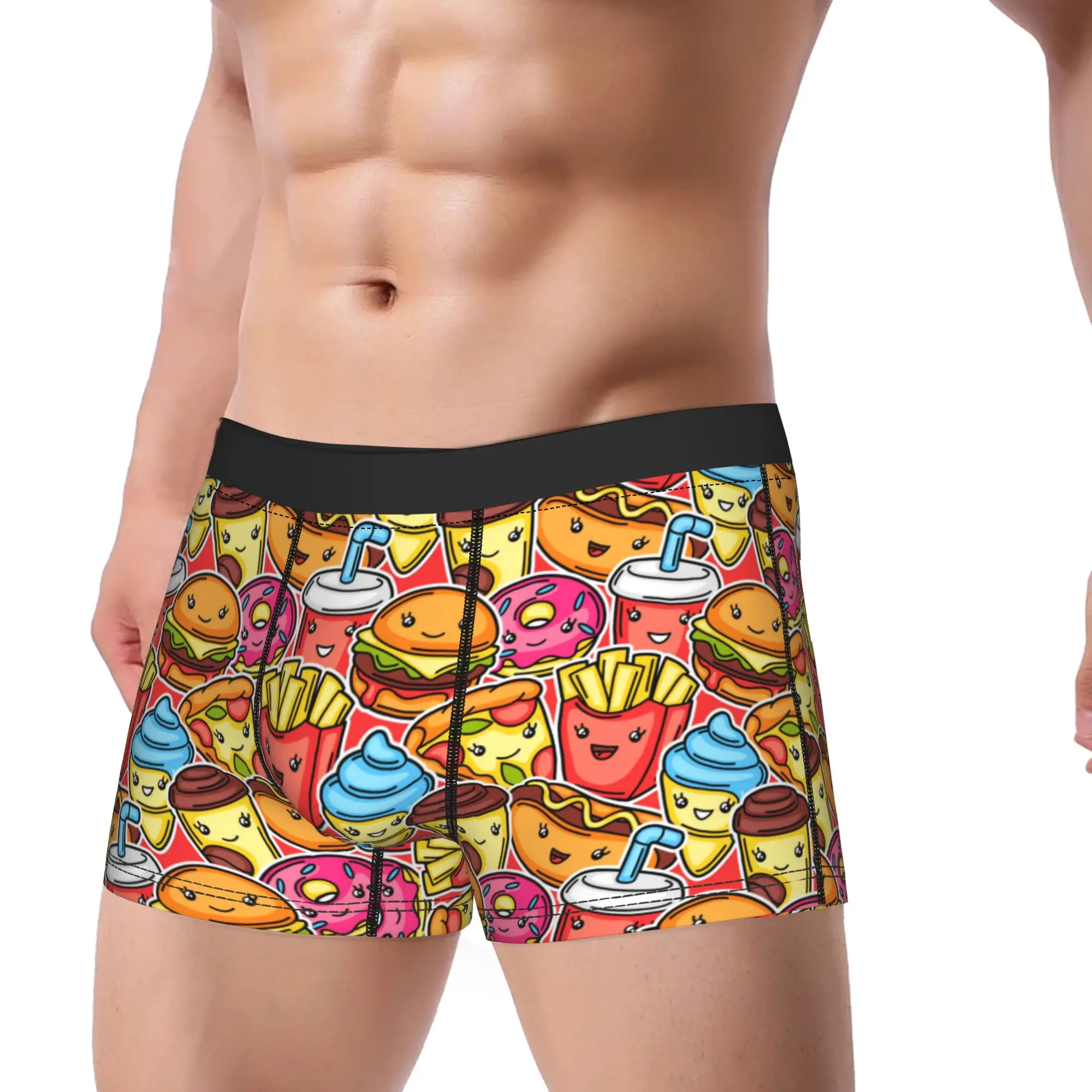 cute kawaii fast food meal Underwear  Sexy Soft Underpants Custom Boxer Brief For Male Pouch Plus Size Trunk