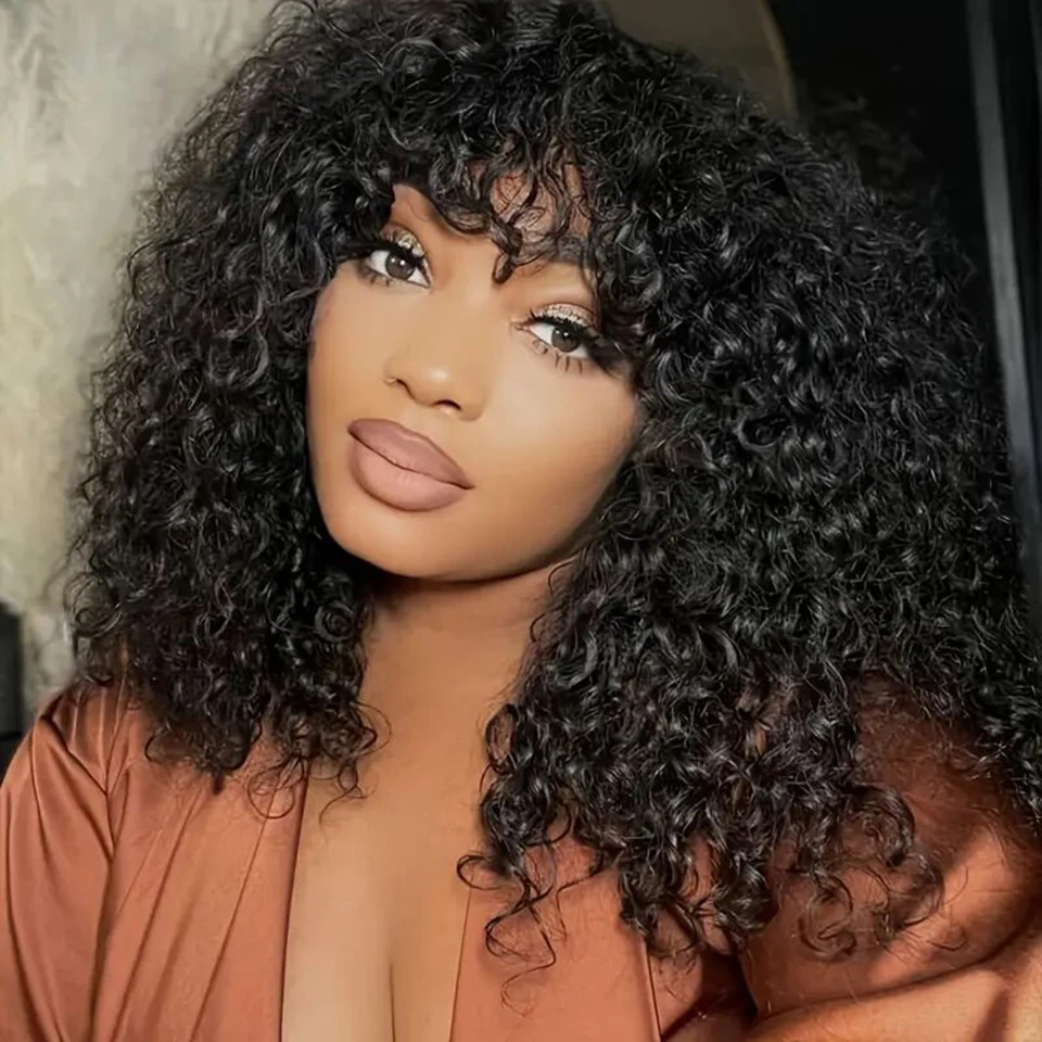 Sophies Wear And Go Glueless Wig Human Hair Wig 250% Density Afro Kinky Full Machine Made Fringe Wig For Women