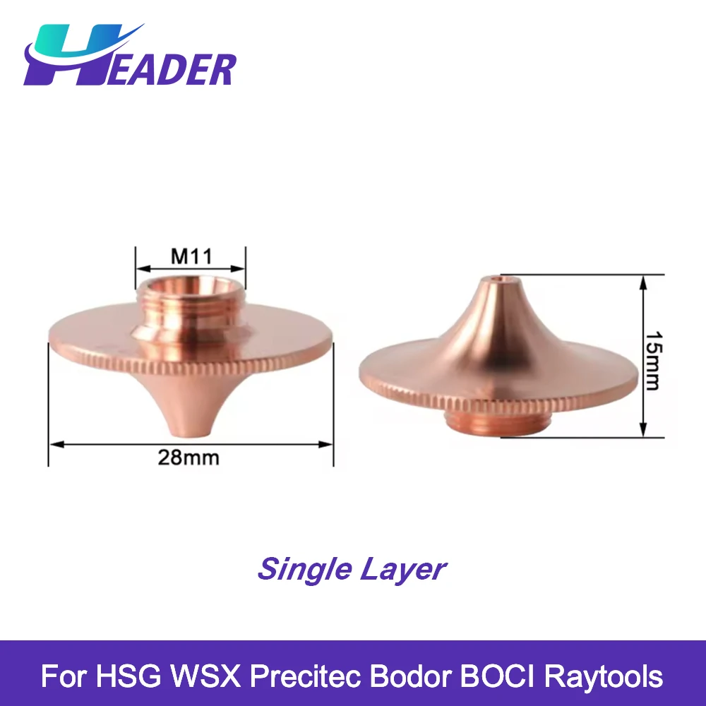 Header Laser Nozzles High Speed Double Layer Dia.28mm H15 M11 Caliber 1.0-5.0mm For Procutter WSX HSG Raytools Fiber Laser Head