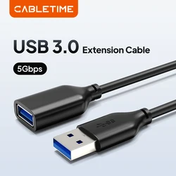 CABLETIME USB Extension Cable USB3.0 to USB M/F Type A Cable 5Gbps USB Extender Data TransferCord for Laptop SSD TV Smart C267