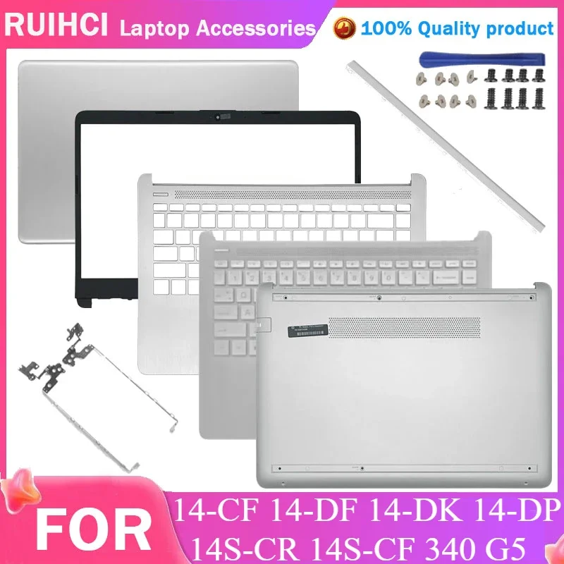 For HP 14-CF 14-DF 14-DK 14-DP 14S-CR 14S-CF 340 G5Laptop LCD Back Cover/Front Bezel/Palmrest/keyboard/Bottom Case/Hinges silver