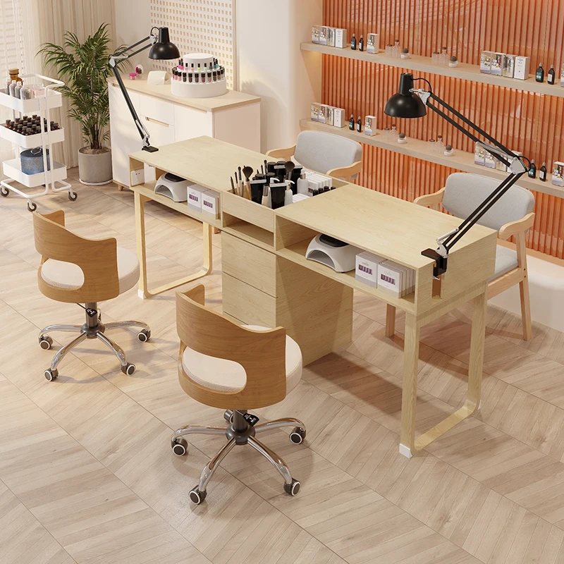 Japanese Dressing Manicure Table Modern Cream Style Reception Nail Tables Professional Simple Salon Furniture Nail Desk LLMT