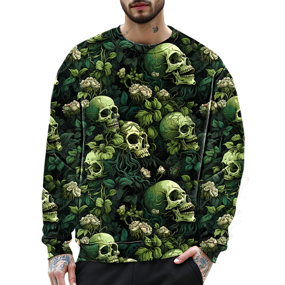 

Vintage Horror Skull 3D Print Men's Sweatshirts Summer Classic Casual Crew Neck Long Sleeve Outdoor Fashion Loose Oversized Tops