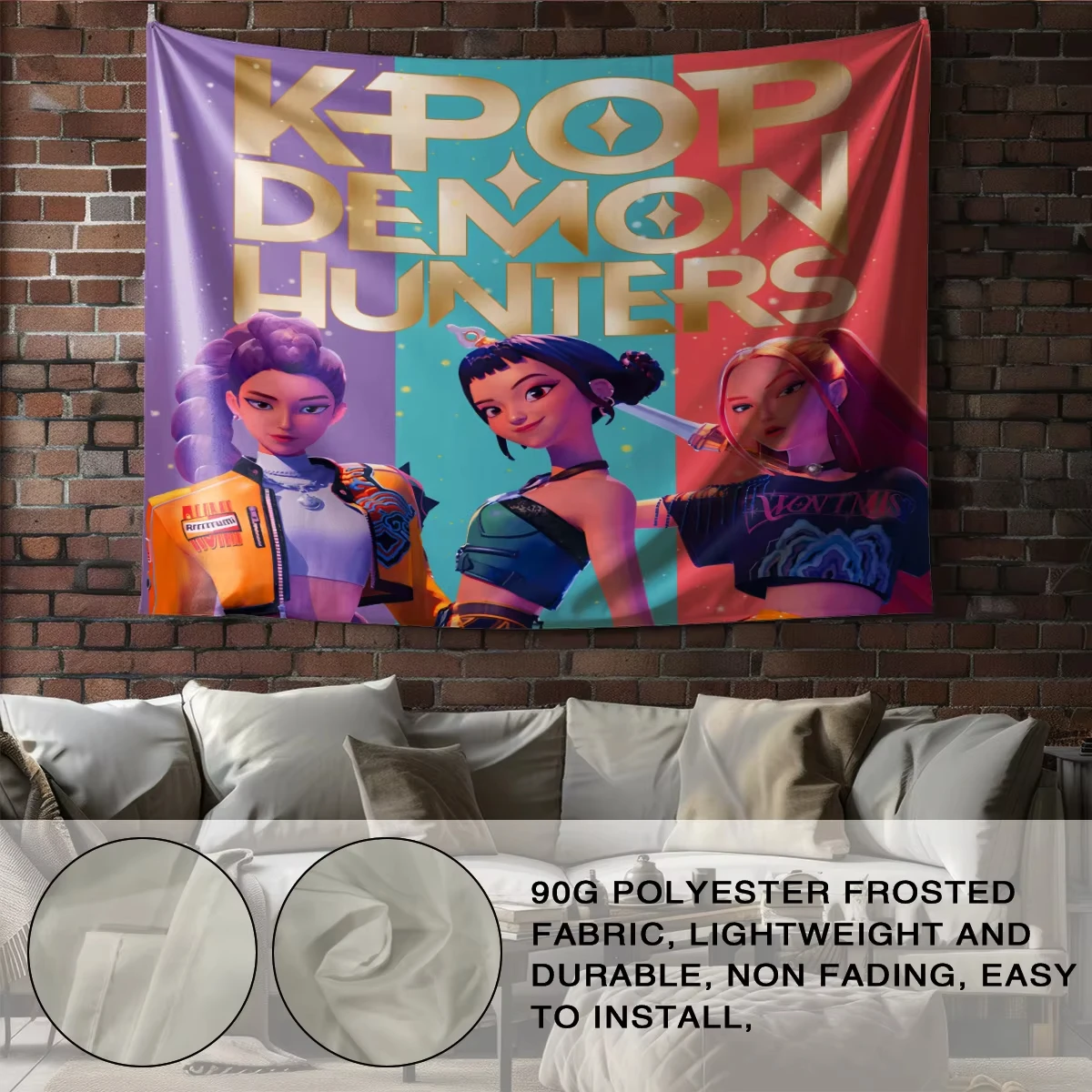 K-Pop شيطان الصيادين المطبوعة نسيج متعدد الحجم غرفة المعيشة جدار ديكور الجمالية غرفة النوم أنيمي نسيج خلفية الحفلات
