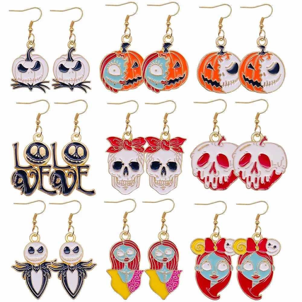 Pendientes de Halloween de dibujos animados, joyería con colgante de aleación de calavera divertida personalizada, calabaza, fantasma, pequeño fantasma, nuevo