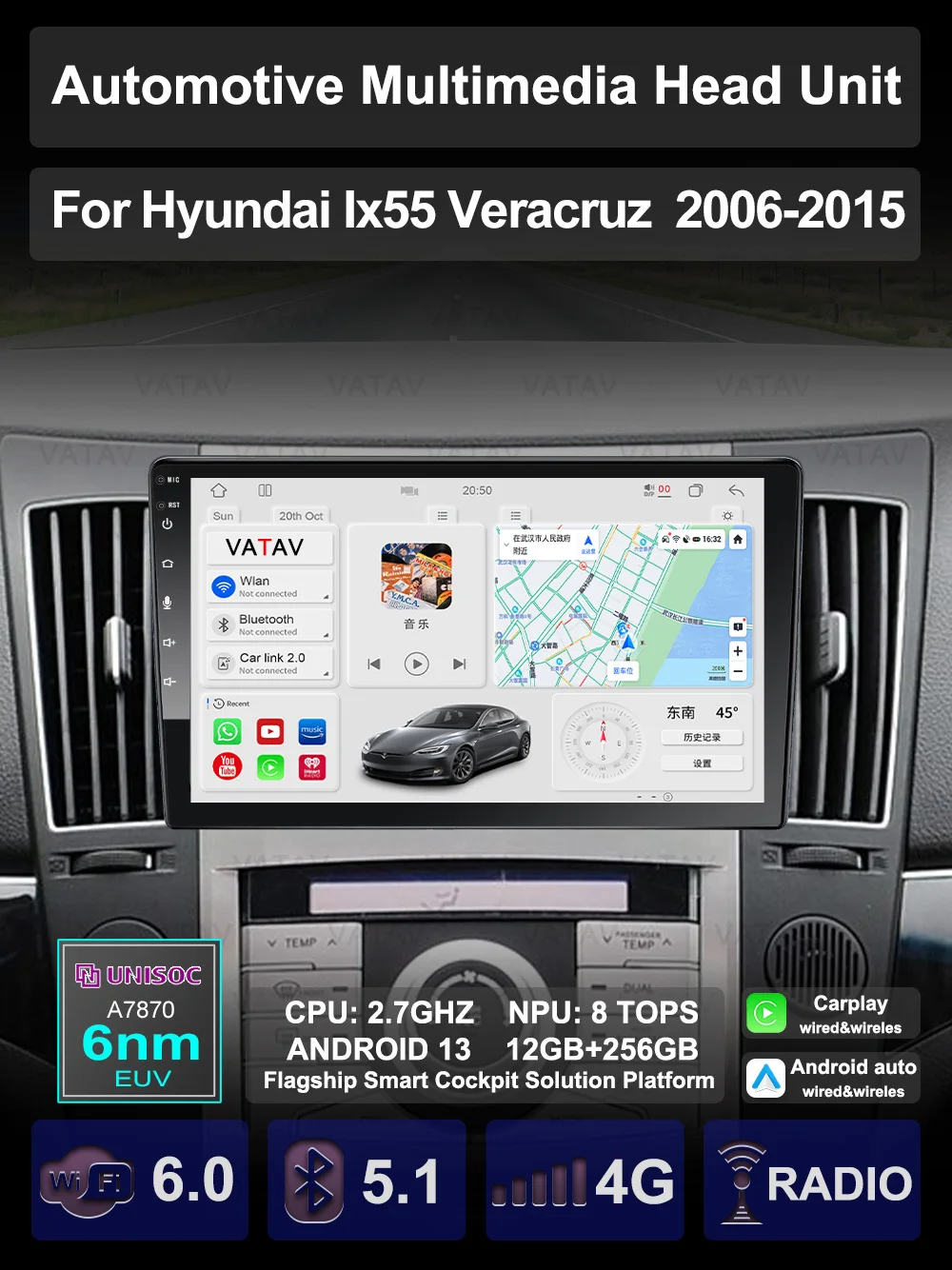 For Hyundai ix55 veracruz 2006-2015 Car Android Multimedia Carplay Auto Navigation GPS stereo Radio Video Palyer 9inch Head Unit