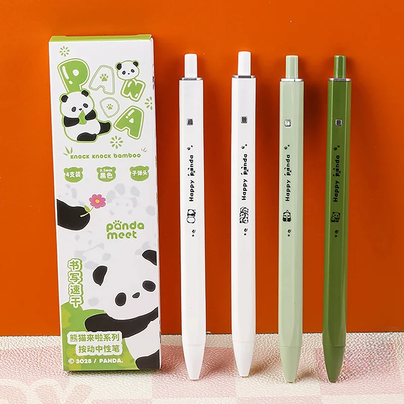 

4Pcs New Panda Super Cute High Appearance Level Push Neutral Pen Ins Style Simple Brush Pen Durable Girl Heart Signature Kawaii