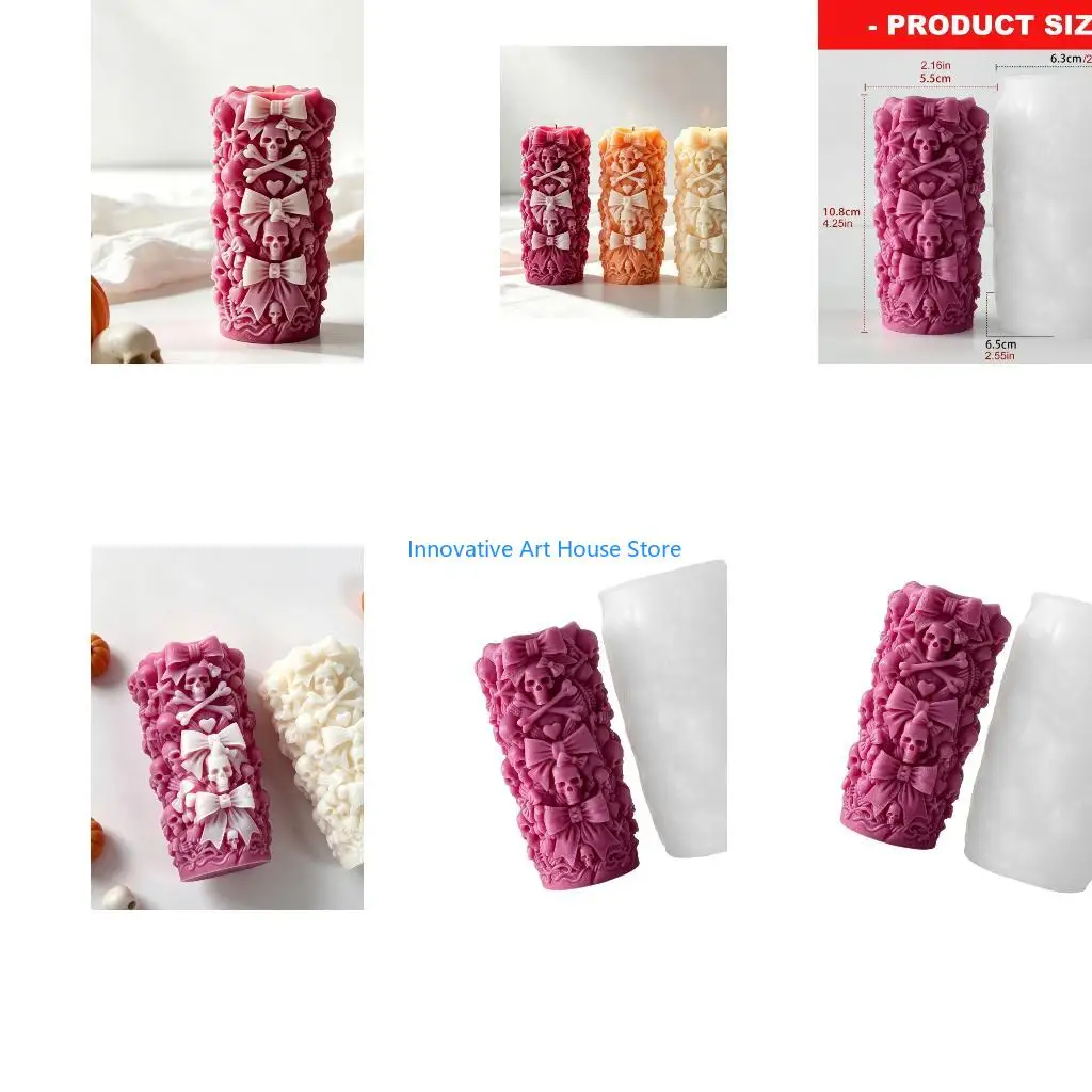 E1PC Making Form with Skull Pattern, Soft Body and Tall Column Profile for Home DIY Pour Projects, Single Pack Handcraft Use