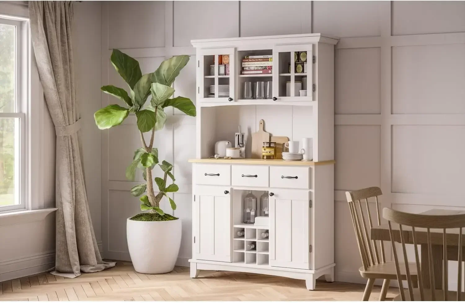 sideboards-buffets-credenzas, Server with Hutch, Off White