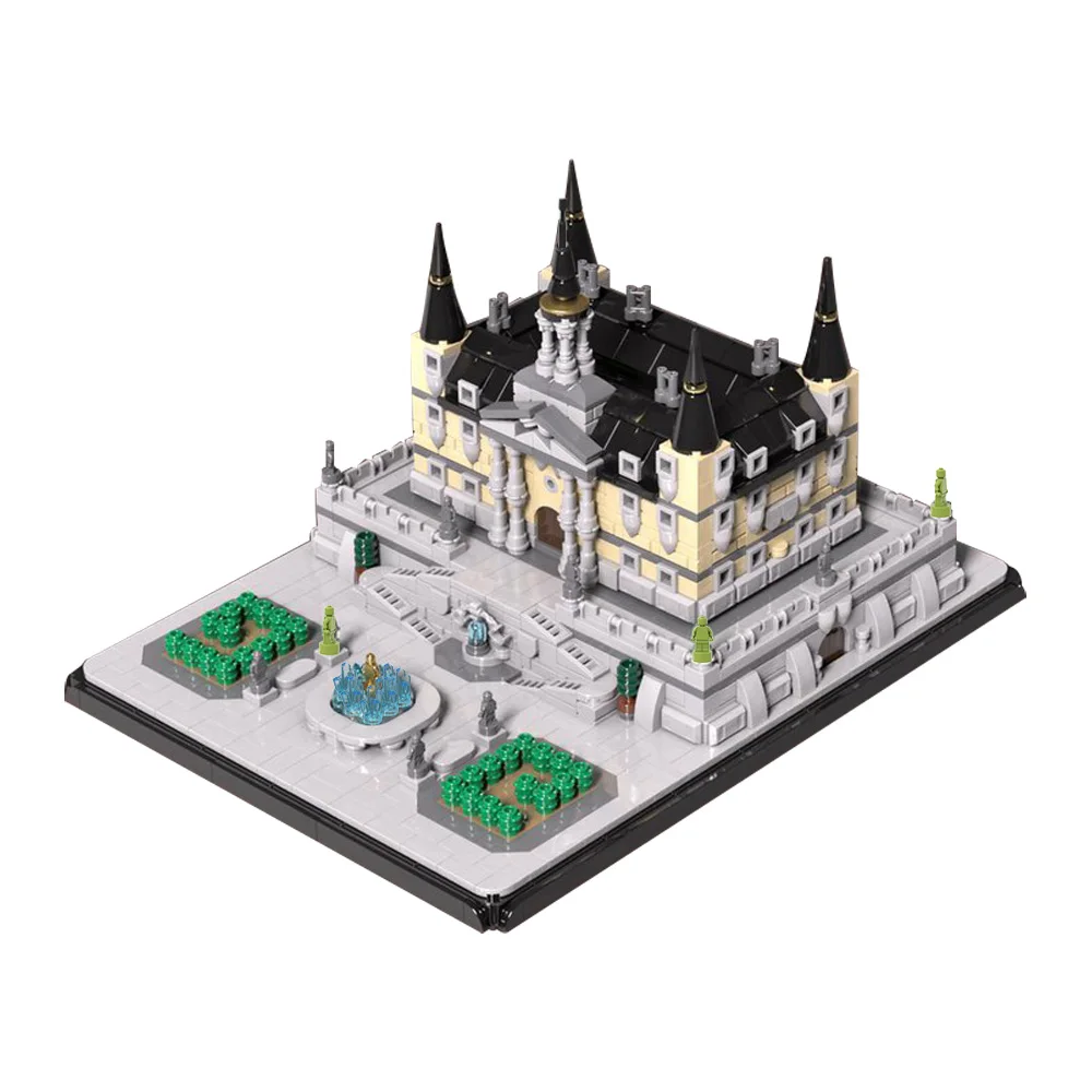 Gobricks MOC renesansowy pałac cegieł Model Herrerian architektura posągi ogrodowe fontanny renesansowy pałac klocki