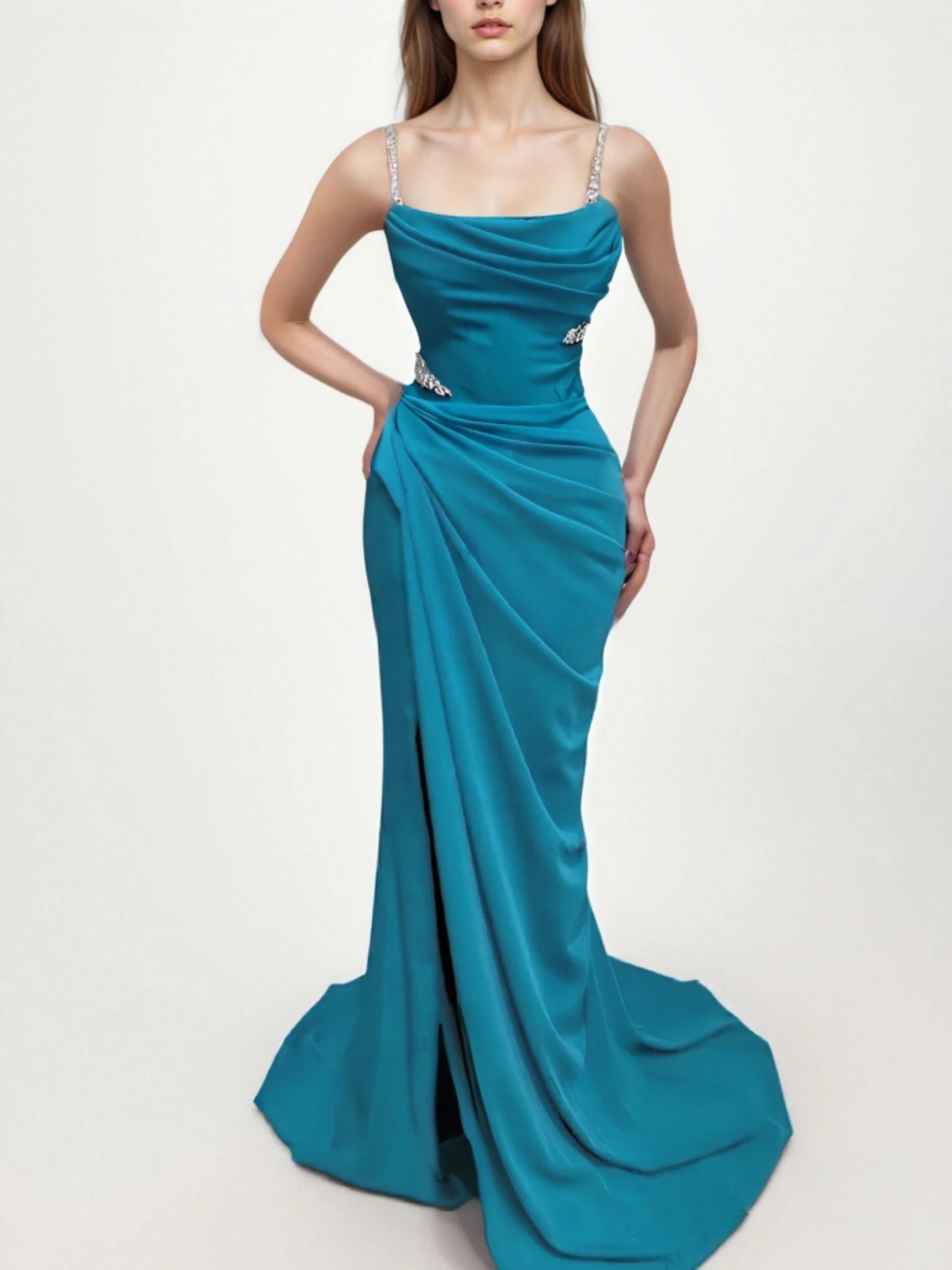 

Beshinel Customized Beading Appliques Sleeveless Prom Gowns 2025 Pleated Backless Evening Dresses Luxury Elegant Vestidos