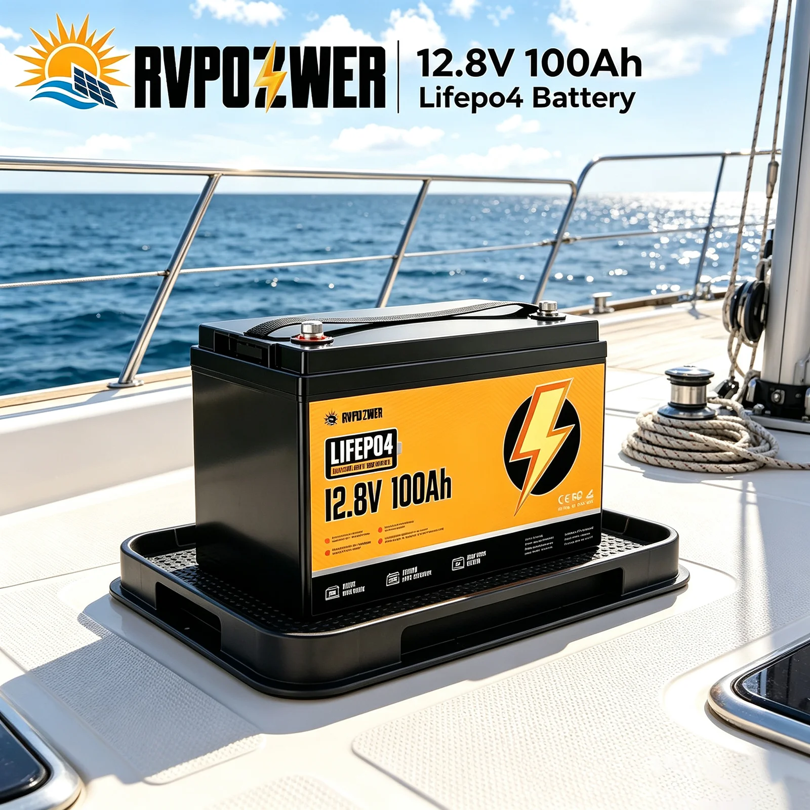RVPOZWER LiFePO4 Lithium Iron Phosphate Rechargeable Energy Storage Battery, 15000+ Deep Cycles, Portable Power Battery for RV, Marine Boat, Trailer, Off-Grid Solar System, Camping & Travel Emergency Backup Power, 12.8V 100Ah 1280Wh