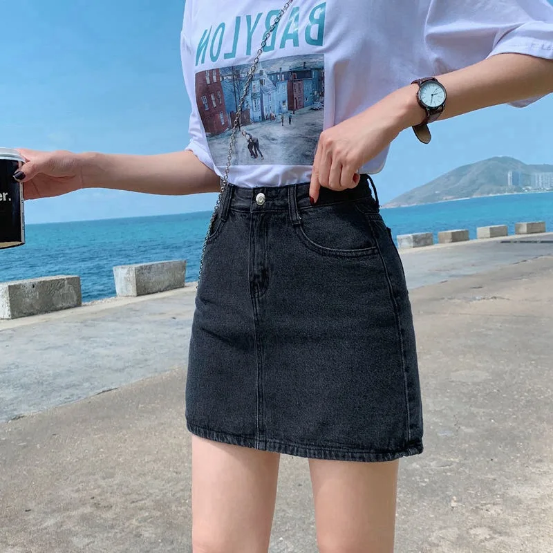 Streetwear Black Women\'s A-Line Skirts Jeans Summer High Waist Mini Skirt Casual Fashion High Street Harajuku Skirts for Women