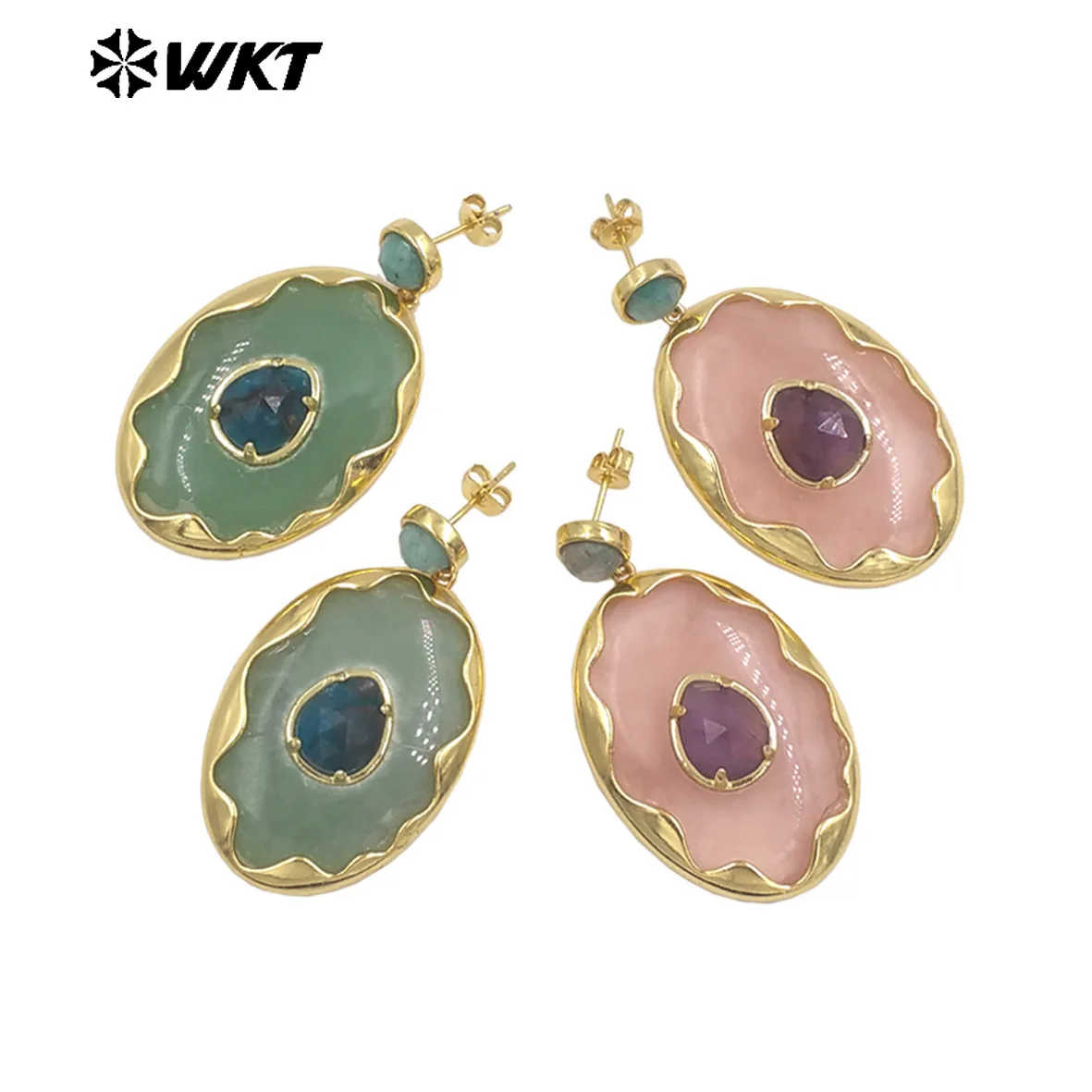 

WT-E801 WKT Ретро Классические 5 пар драгоценных камней Нишевый дизайн Специальные серьги с 18-каратным настоящим позолотой для женщин Ювелирные изделия