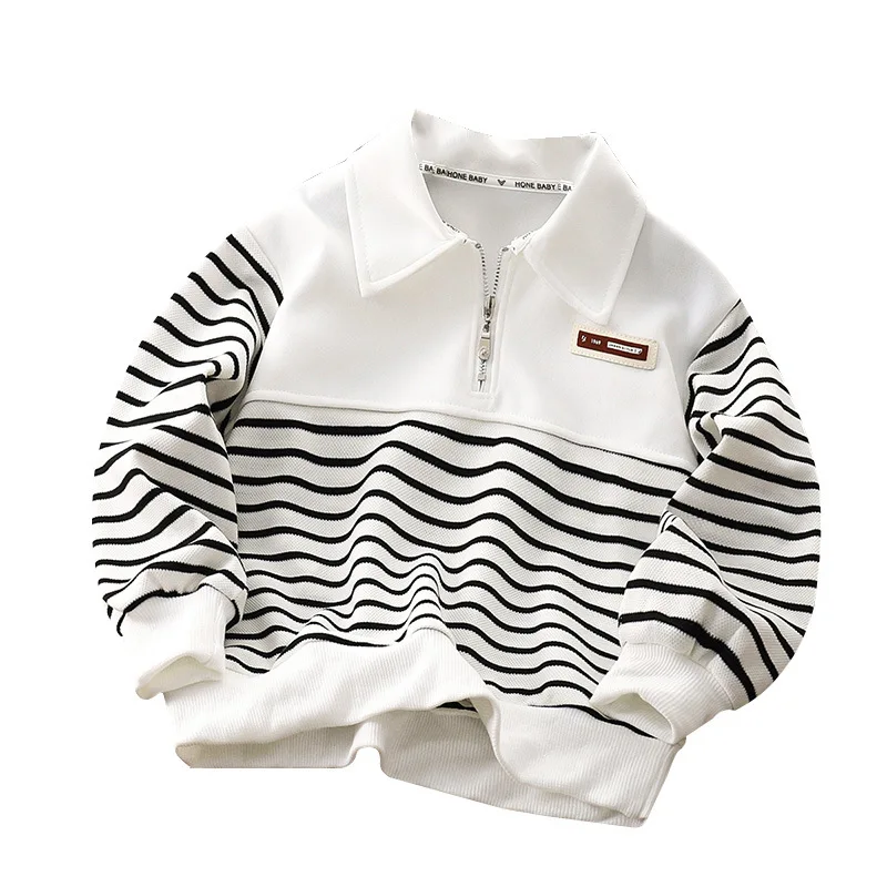

Children's hoodie 2025 Spring and Autumn new style boys' half zip hoodie Korean version striped lapel mid size children's round