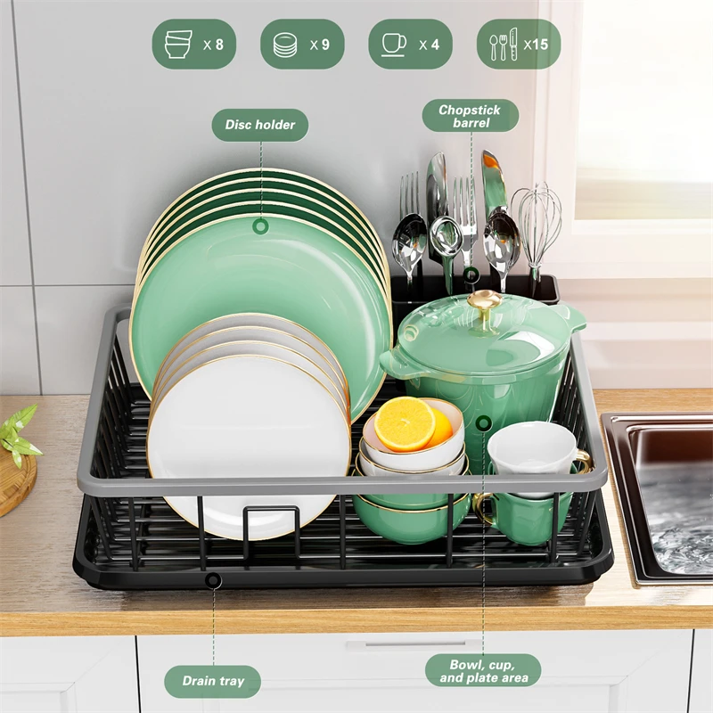 

Single-Layer Dish And Bowl Rack Household Tableware Storage Drain Basket Iron Kitchen Supplies Dish Rack 42cmx32cmx10cm