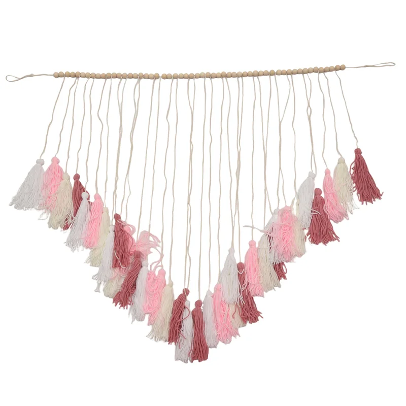 BUONO-Appeso a parete in macramè-Grande appesa a parete in macramè con perline di legno-Decorazione da parete bohémien per camera da letto e soggiorno