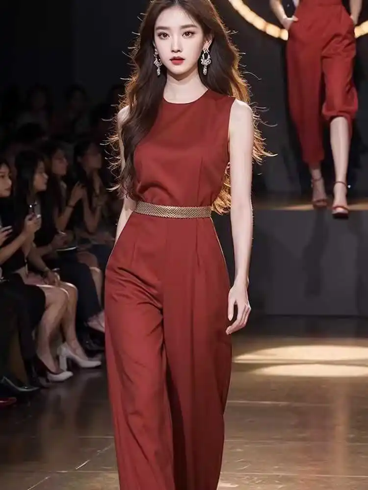 

Элегантные новые женские брюки-комбинезон Svel 2024 года, красные, с широкими штанинами, высокой талией, для офиса и повседневной носки