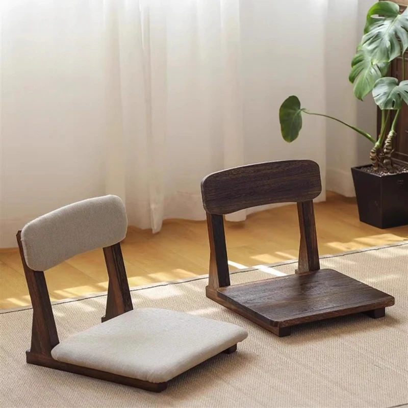 Solid Wood Tatami Seat Japanese Backrest Sofa for Bedroom Legless Floor Chair Comfortable