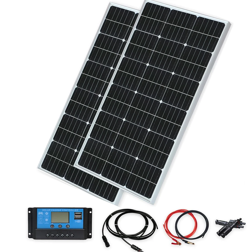 

200 Watts 12 Volt/24 Volt Solar Panel Kit Monocrystalline Solar Panels and 20A PWM Charge Controller for RV Camper, Vehicle, Car