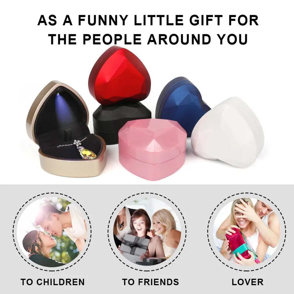 2023 Jewelry Box Heart Shaped LED Ring Box Plush Holder Jewelry Chest Organizer Earrings Coin Jewelry Presentation Box Case