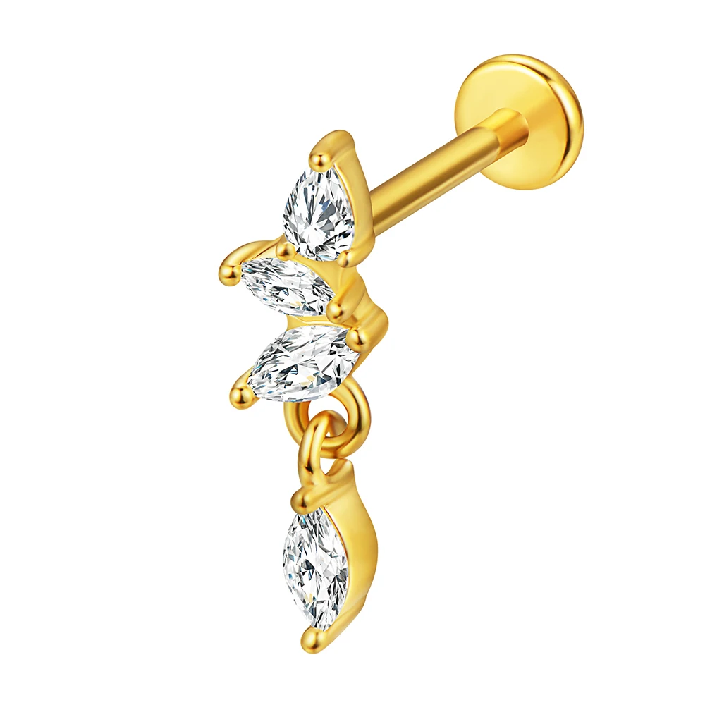 1PC 16G Flower and Waterdrop Pendant Earring Stud Stainless Steel Helix Cartilage Internal Thread Labret Stud Piercing Earrings