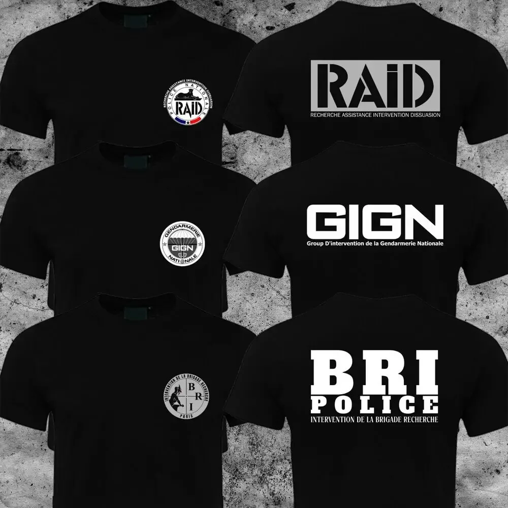 France French Special Elite Forces GIGN Raid BRI Men T-shirt 100% Cotton High Quality Summer Round Neck Short Sleeves